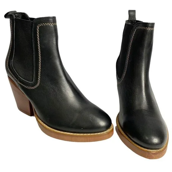 Midas Black Genuine Leather Block Heel Boots Size 36 / 6 RRP$248 Ankle Bootie - Picture 4 of 10